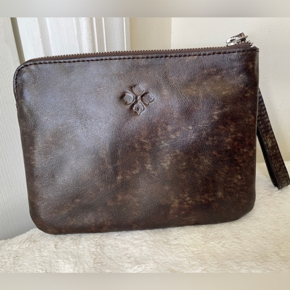 Patricia Nash Leather Large Slim Wristlet Clutch Dark Brown Tooled Turquoise EUC - Picture 5 of 16